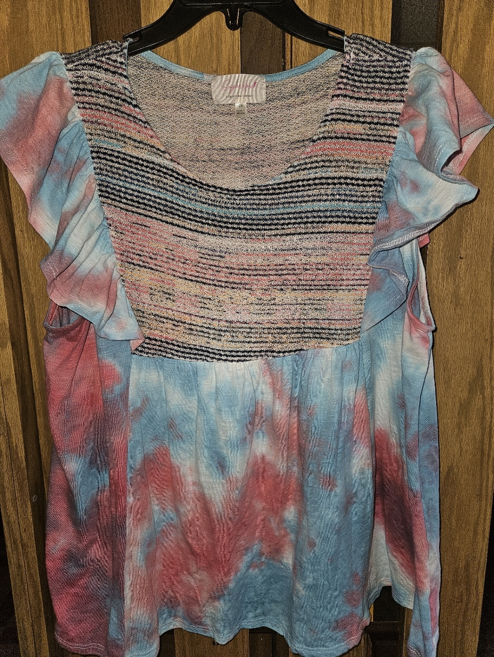 Sugarfox Sz 2x Tie-Dye Ruffle Sleeve Women’s Babydoll Top